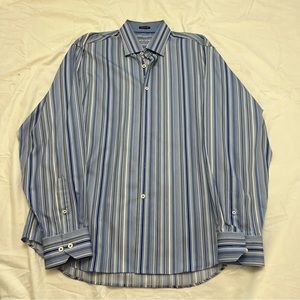 Bugatchi Uomo Men's Large Classic Fit Blue StripedLong Sleeve Button Front Shirt